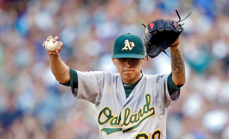 Jesse Chavez pitched for the Athletics during one of his stops. (AP Photo/Elaine Thompson)