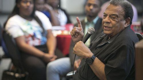 Sept. 23, 2015: Andrew Young talks to students at the Joseph E. Lowery Institute meeting at Clark Atlanta University. (Photo by Phil Skinner for the AJC)