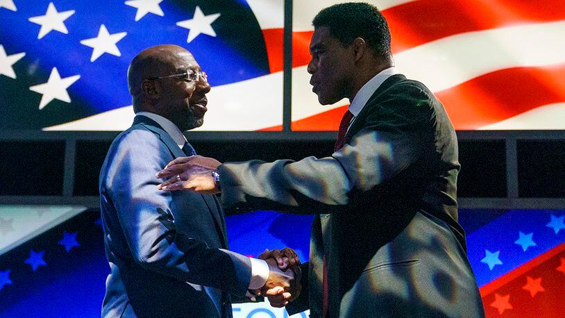 A poll conducted for the AARP focusing on the Dec. 6 runoff between U.S. Sen. Raphael Warnock, left, and Republican candidate Herschel Walker shows a close race with the difference falling within the margin of error.