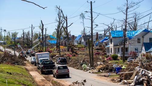 04/12/2021 —Newnan, Georgia — A powerful tornado devastated parts of Newnan in March. (Alyssa Pointer / Alyssa.Pointer@ajc.com)