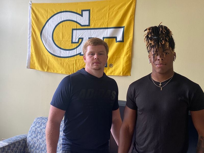 Georgia Tech freshmen football players Jahmyr Gibbs (right) and John Ross in their dorm room on the day they moved in July 5, 2020. (Photo courtesy Dusty Ross)