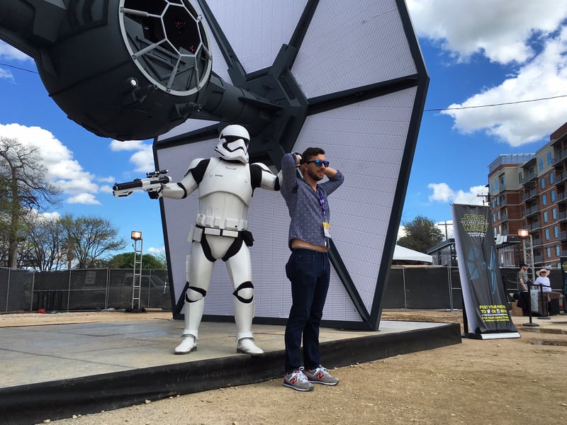 Tim Duff got "arrested" Saturday by a Star Wars storm trooper at SXSW 2016. "I broke some rules of the galactic empire," Duff joked.