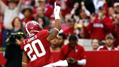 TUSCALOOSA, AL - NOVEMBER 22:  Tyren Jones #20 of the Alabama Crimson Tide reacts after scoring a touchdown against the Western Carolina Catamounts at Bryant-Denny Stadium on November 22, 2014 in Tuscaloosa, Alabama.  (Photo by Kevin C. Cox/Getty Images)