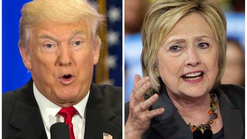 This photo combo of file images shows U.S. presidential candidates Donald Trump, left, and Hillary Clinton. Income inequality has been a rallying cry of the 2016 election, with more Americans turning fearful and angry about a shrinking middle class. Trump has pledged to restore prosperity by ripping up trade deals and using tariffs to return manufacturing jobs from overseas. Clinton has backed a debt-free college option and higher minimum wages to help the middle class. (AP Photo/Mary Altaffer, Chuck Burton)
