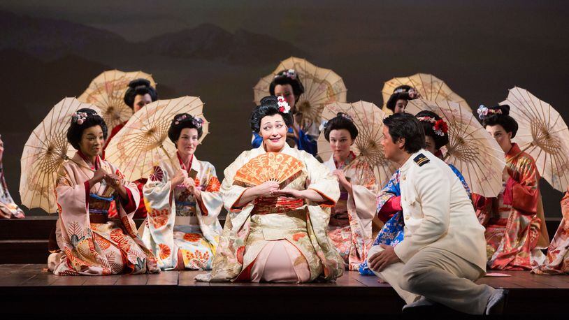 Dina Kuznetsova and Adam Diegel perform with members of the Atlanta Opera chorus in a new production of Giacomo Puccini’s “Madama Butterfly” at the Cobb Energy Performing Arts Centre through Nov. 16. CONTRIBUTED BY JEFF ROFFMAN