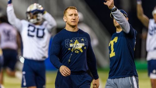 Georgia Tech strength and conditioning coach Lewis Caralla at a spring practice workout in March 2020. (Danny Karnik/Georgia Tech Athletics)