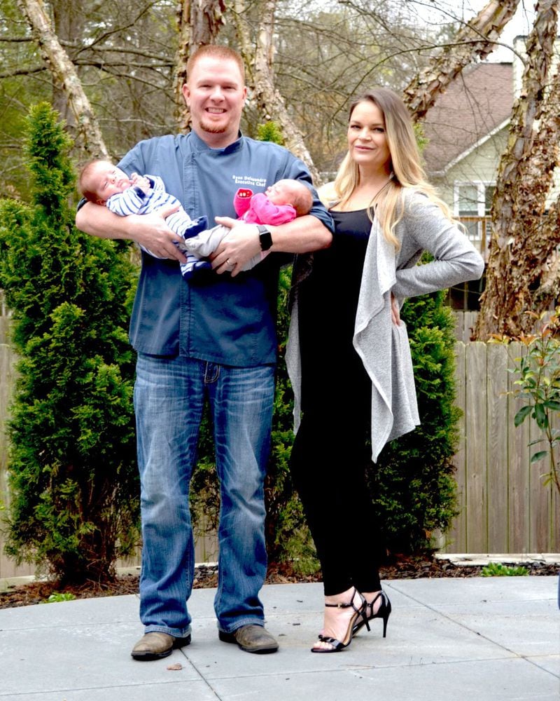 Chops Lobster Bar executive chef Ryan Delesandro and his wife, Leslie Delesandro, recently welcomed twins Ryan (left) and Olive (right), born six weeks premature. CONTRIBUTED BY RYAN DELESANDRO