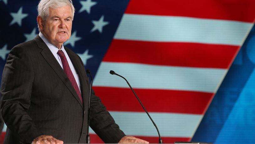 Newt Gingrich, former U.S. speaker of the House, attends "Free Iran 2018 - the Alternative" event organized by exiled Iranian opposition group on June 30, 2018, in Villepinte, north of Paris. (Zakaria Abdelkafi/AFP/Getty Images/TNS)