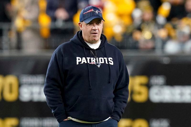 FILE - New England Patriots offensive coordinator Bill O'Brien watches warm ups before an NFL football game against the Pittsburgh Steelers Thursday, Dec. 7, 2023, in Pittsburgh. Three ACC teams had new leaders in charge this spring in Boston College's Bill O'Brien, Duke's Manny Diaz and Syracuse's Fran Brown. (AP Photo/Matt Freed, File)