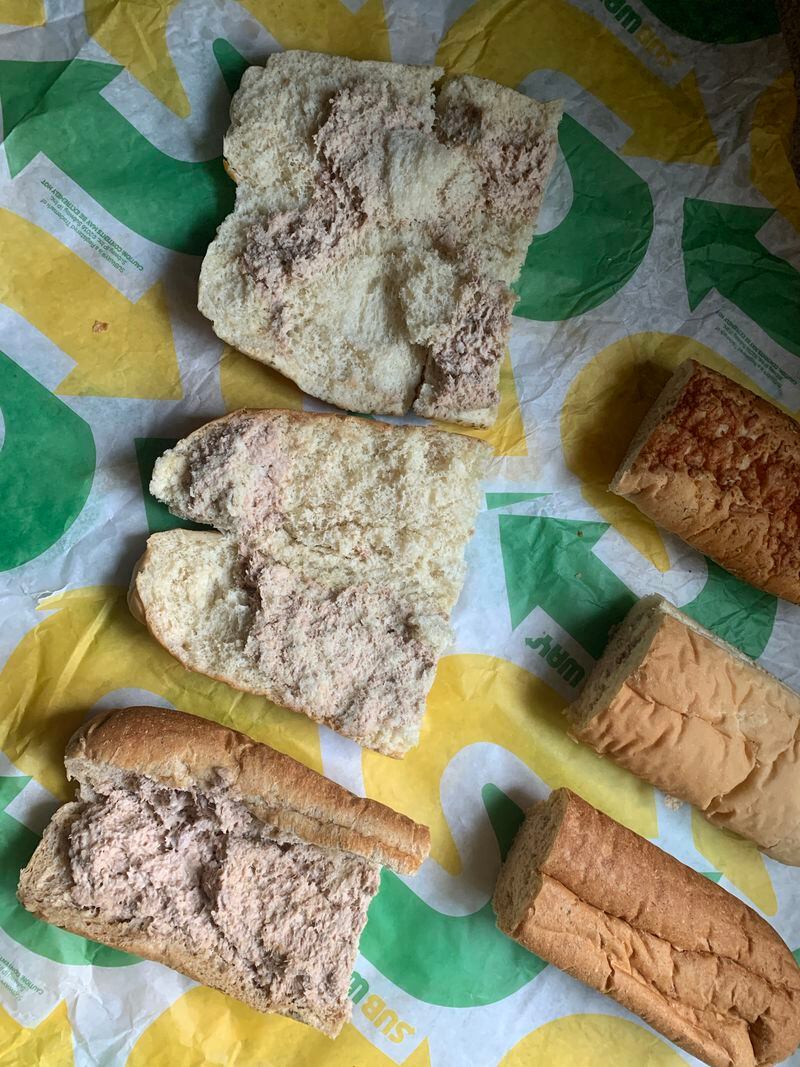 Disassembled tuna sandwiches at a Subway store, Feb. 28, 2021. A lawsuit against America’s largest sandwich chain has raised questions about America’s most popular canned fish. We tried to answer one: Is Subway selling tuna? (Julia Carmel/The New York Times)