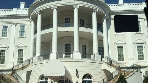 This is the White House set on Tyler Perry Studios  that was built over the summer of 2019. The studio is hosting the Democratic presidential debate Nov. 20.