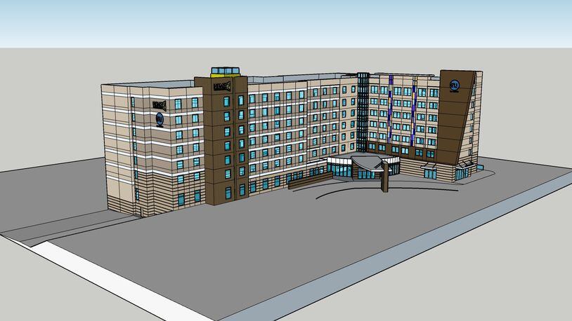 A rendering of the proposed Home2Suites and Tru hotel property to be located in College Park near the Georgia International Convention Center. Source: Starlight Hotel Group