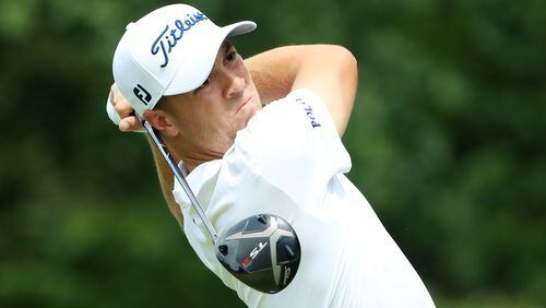 Justin Thomas  plays his shot from the fifth tee during the final round of the BMW Championship at Medinah Country Club No. 3 on August 18, 2019 in Medinah, Illinois. (Photo by Sam Greenwood/Getty Images)