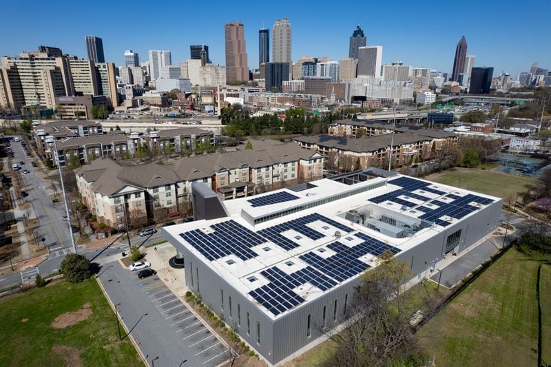 Atlanta-Rooftop solar panels on the Martin Luther King, Jr. Recreation And Aquatic Center shot on Wednesday, Mar. 15, 2023. Ben Gray for the Atlanta Journal-Constitution