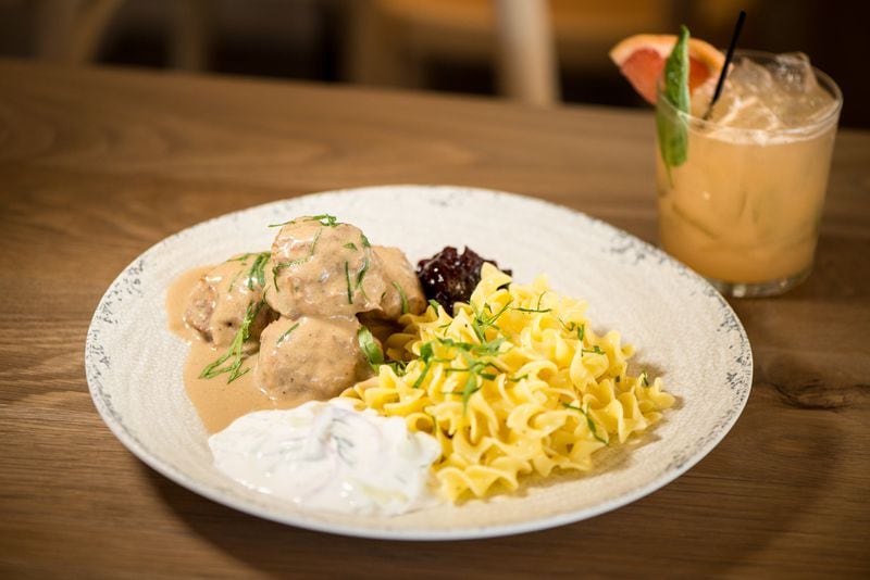 Scandinavian Meatballs with grass fed beef, lingonberry, cucumbers and sour cream gravy. Photo credit- Mia Yakel