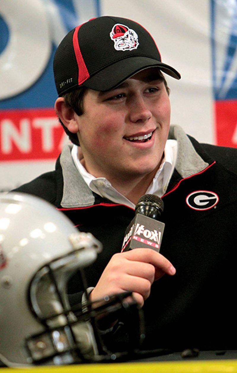  Before committing to the Georgia Bulldogs and winning a Super Bowl with the New England Patriots, David Andrews anchored the offensive line at Wesleyan. (Jason Getz/AJC)