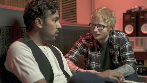 Himesh Patel, left, plays a singer who gets a career boost from Ed Sheeran (playing himself) in “Yesterday.” Jonathan Prime, Universal Pictures
