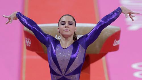In this July 29, 2012, file photo, U.S. gymnast McKayla Maroney poses after completing her routine on the vault during the Artistic Gymnastic women's qualifications at the 2012 Summer Olympics in London. Maroney posted a statement on Twitter Oct. 18, 2017, in which she said she was molested for years by former Team USA doctor Larry Nassar. (AP Photo/Julie Jacobson, File)