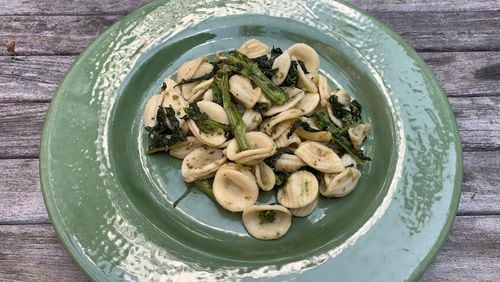 The key to making Orecchiette with Rapini and Anchovies is getting the bitterness of the rapini in check. (John Kessler for The Atlanta Journal-Constitution)