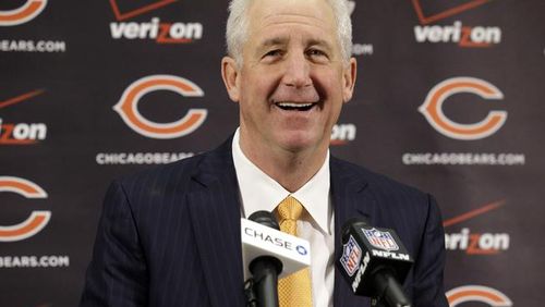 FILE - In this Monday, Jan. 19, 2015, file photo, Chicago Bears new head coach John Fox smiles as he speaks at an NFL football news conference at Halas Hall in Lake Forest, Ill. Fox was fired despite leading the Denver Broncos to the playoffs and had a job two days later with Chicago. (AP Photo/Nam Y. Huh)