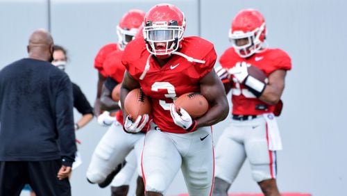 Georgia running back Zamir White (3) during the Bulldogs' practice in Athens, Ga., on Monday, Aug. 31, 2020. (Photo by Steven Colquitt)