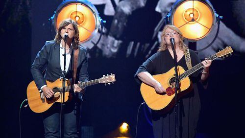 Musicians Amy Ray (left) and Emily Saliers of Indigo Girls perform onstage at the 32nd Annual Rock & Roll Hall Of Fame Induction Ceremony at Barclays Center on April 7, 2017 in New York City. (Mike Coppola/Getty Images/TNS)
