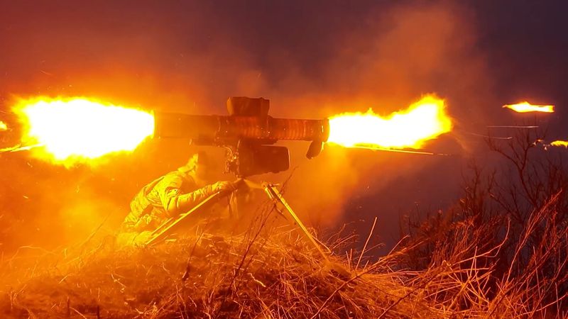 FILE - In this video frame grab released by the Russian Defense Ministry on March 26, 2024, a Russian soldier in an undisclosed location fires an anti-tank missile at Ukrainian forces. Russian troops have been ramping up pressure on exhausted Ukrainian forces across the front line to prepare to take more land this spring and summer. (Russian Defense Ministry Press Service photo via AP, File)