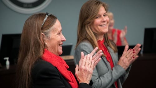 Fulton County Board of Education members Katie Reeves (left) and Linda McCain are not running for reelection in May. Their terms will expire Dec. 31, 2022. (Courtesy of Fulton County Schools)