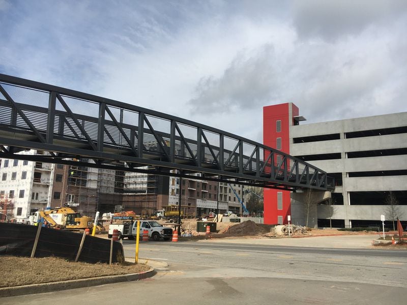 Here’s what the bridge connecting SunTrust Park and Cobb Galleria Centre over I-285 looked like March 1, 2017. (Ben Brasch)