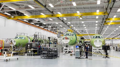 The manufacturing floor of an expanded Gulfstream plant on its Savannah campus. Courtesy of Gulfstream Aerospace.