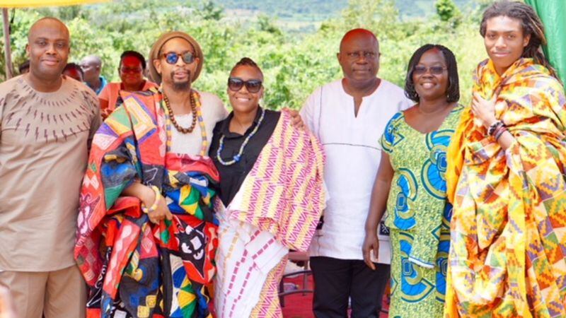 Lil Jon (second from left), his wife, Nicole and son, Slade (far right)  in Ghana.
