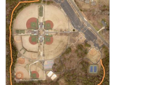 Johns Creek has approved a for construction of the Ocee Park Soft Surface Trail, shown here in orange. (Courtesy City of Johns Creek)