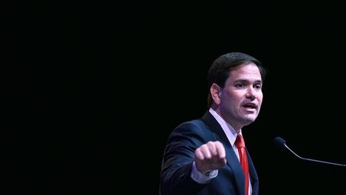 August 7, 2015 Atlanta - Florida Sen. Marco Rubio speaks during the RedState Gathering at Intercontinental Buckhead Hotel on Friday, August 7, 2015. Atlanta becomes the center of the American political universe this week when 10 Republican presidential hopefuls travel to Georgia for the RedState Gathering at the Intercontinental Buckhead on Peachtree Road. RedState, the brainchild of WSB Radio host Erick Erickson, is a three-day convention of top GOP elected officials and 700 activists and comes the day after the first major debate of the 2016 presidential campaign. (AJC/Hyosub Shin) U.S. Sen. Marco Rubio speaks at the RedState Gathering in Atlanta in August. (AJC/Hyosub Shin)