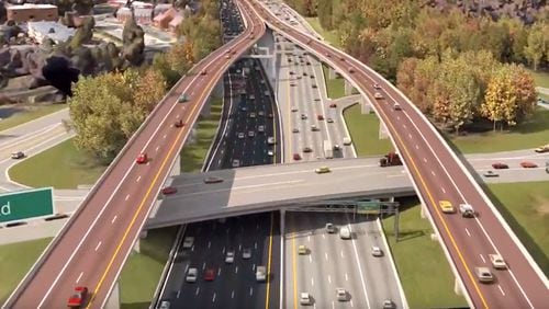Preliminary plans for Ga. 400 express toll lanes called for flyovers to carry the lanes over the Northridge Road bridge in Sandy Springs. T GEORGIA DEPARTMENT OF TRANSPORTATION