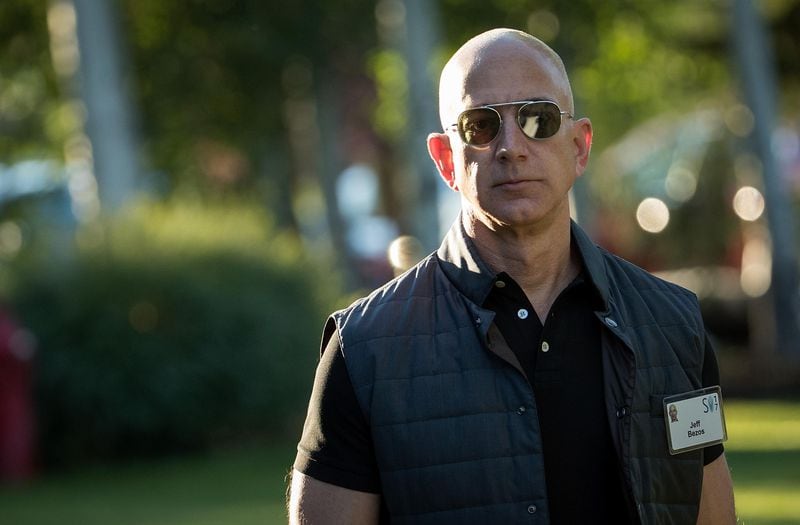 FILE PHOTO: Jeff Bezos, chief executive officer of Amazon, arrives for the third day of the annual Allen & Company Sun Valley Conference, July 13, 2017 in Sun Valley, Idaho. Bezos is the richest man in the world with $141.9 billion according to Forbes. (Photo by Drew Angerer/Getty Images)