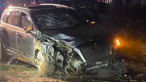 Cydel Young, aka Cyhi the Prynce, posted this photo of his wrecked Bentley Bentayga after he said he was attacked by someone in a red car who fired several shots at him Thursday night.