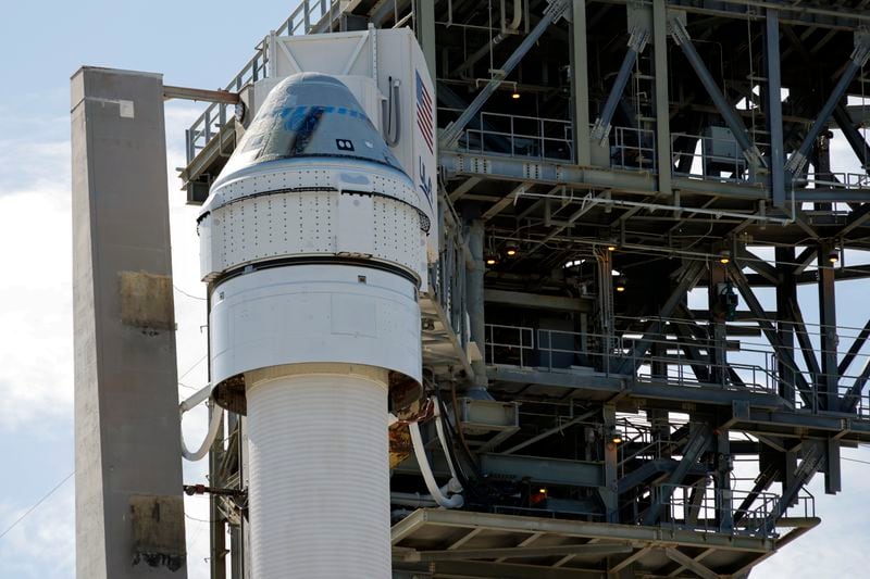 Boeing's Starliner capsule atop an Atlas V rocket stands ready for its upcoming mission at Space Launch Complex 41 at the Cape Canaveral Space Force Station, Sunday, May 5, 2024, in Cape Canaveral, Fla. Launch is scheduled for Monday evening. (AP Photo/Terry Renna)