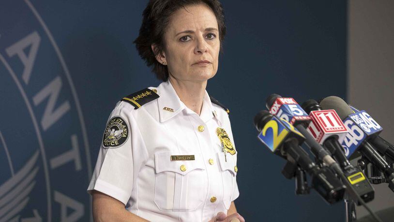 10/22/2018 — Atlanta, Georgia — Atlanta Police Chief Erika Shields speaks about a recent attempted carjacking near the Atlanta University Center during a press conference at the Atlanta Police Department Headquarters, Monday, October 22, 2018. This attempted carjacking left a Morehouse College student shot multiple times. He was taken to Grady Memorial Hospital and is in stable condition. (ALYSSA POINTER/ALYSSA.POINTER@AJC.COM)