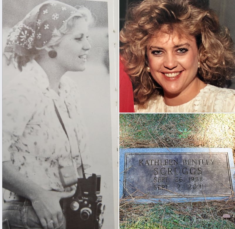 Kathy Scruggs at Athens Academy, left, and during her time as an AJC reporter. She is buried next to her parents' graves in Athens. Photos credits: Courtesy of Athens Academy and Courtesy of Lisa Griffin