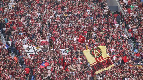 Atlanta United fans cheer during a MLS game against Toronto FC at Mercedes-Benz Stadium, Sunday, Oct. 22, 2017, in Atlanta.  BRANDEN CAMP/SPECIAL