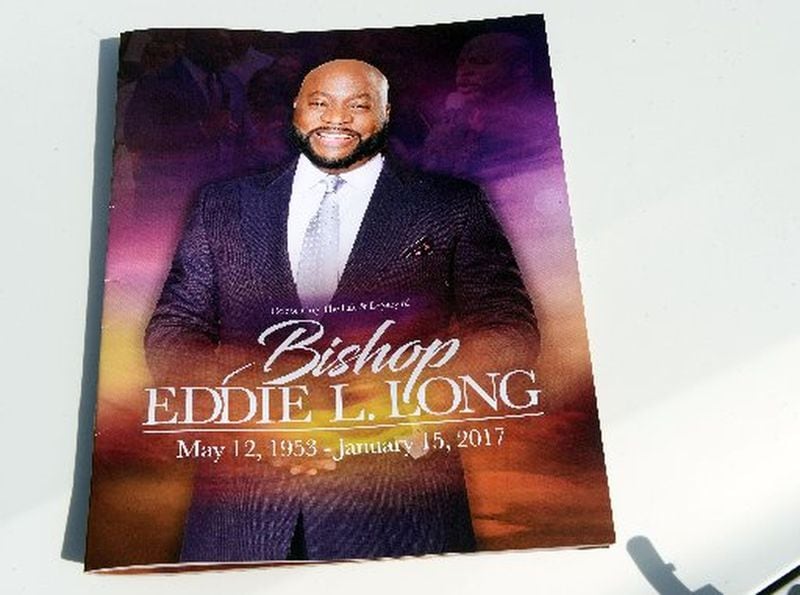 A program from Wednesday’s celebration of life service for Bishop Eddie Long, senior pastor, at New Birth Missionary Baptist Church. Long died Jan. 15, after a long fight with cancer. He was 63 years old. KENT D. JOHNSON/ KDJOHNSON@AJC.COM