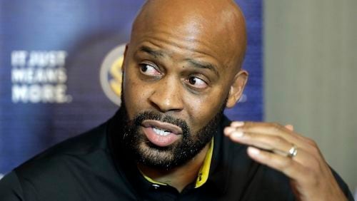 FILE - In this Oct. 18, 2017, file photo, Missouri head coach Cuonzo Martin answers questions during the Southeastern Conference men's NCAA college basketball media day in Nashville, Tenn. Martin is no stranger to Missouri, having grown up just across the Mississippi River in East St. Louis and coached in the state before at Missouri State. Now the former Tennessee and Cal coach is back home with the Tigers, where he thinks the rejuvenated basketball program could be a much-needed source of pride for a Missouri campus still reeling from student protests two years ago. (AP Photo/Mark Humphrey, File)