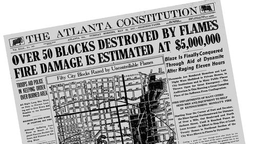 The Thursday, May 22, 1917 edition of The Atlanta Constitution reports on what became known as The Great Atlanta Fire of 1917. (AJC Archive)