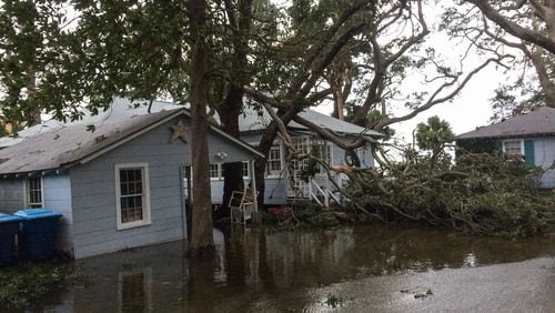 Alex Binkney's home on St. Simons Island, where widespread flooding and power outages has officials blocking entry and exit of the island after Tropical Storm Irma. Glynn County was also shut down Monday night.
