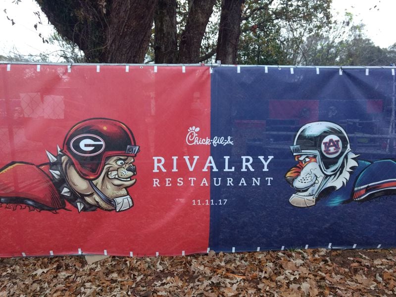 Chick-fil-A signs on the grounds represented the images and colors of both colleges.