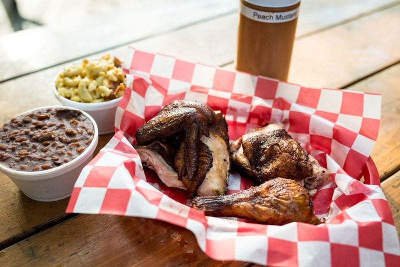 Smoked chicken at B’s Cracklin’ Barbecue in Riverside. CONTRIBUTED BY MIA YAKEL