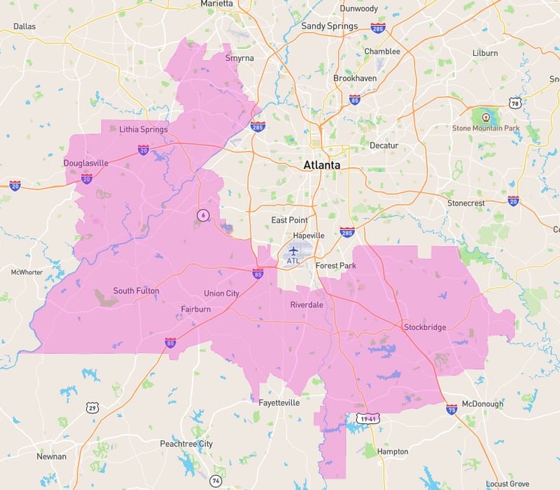 Map of Georgia's 13th Congressional District in 2022.