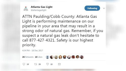 Neighbors are worried about a gas odor in several counties, but Atlanta Gas Light is insisting there is no need to worry.