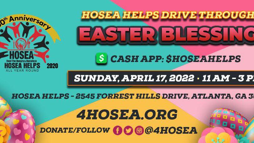 While supplies last, a free Easter Blessings Celebration will be held from 11 a.m. to 3 p.m. April 17 at the Hosea Helps location, 2545 Forrest Hills Drive, Atlanta. (Courtesy of Hosea Helps)