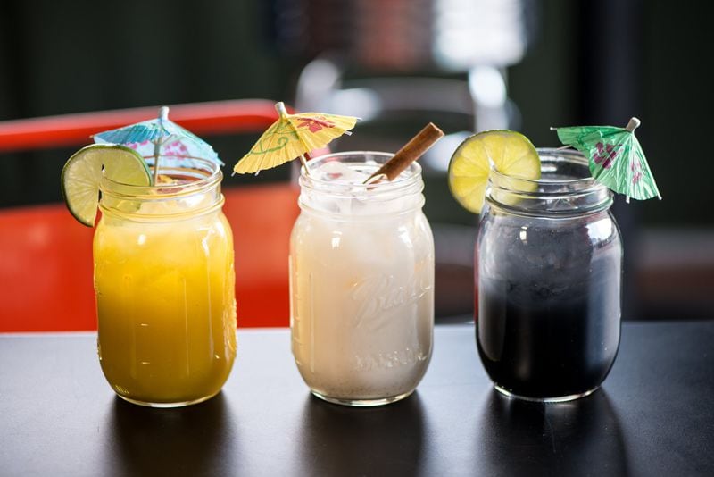  Agua Fresca (from left to right) Mango and Mint, Horchata, and Black Lemonade. Photo credit- Mia Yakel.